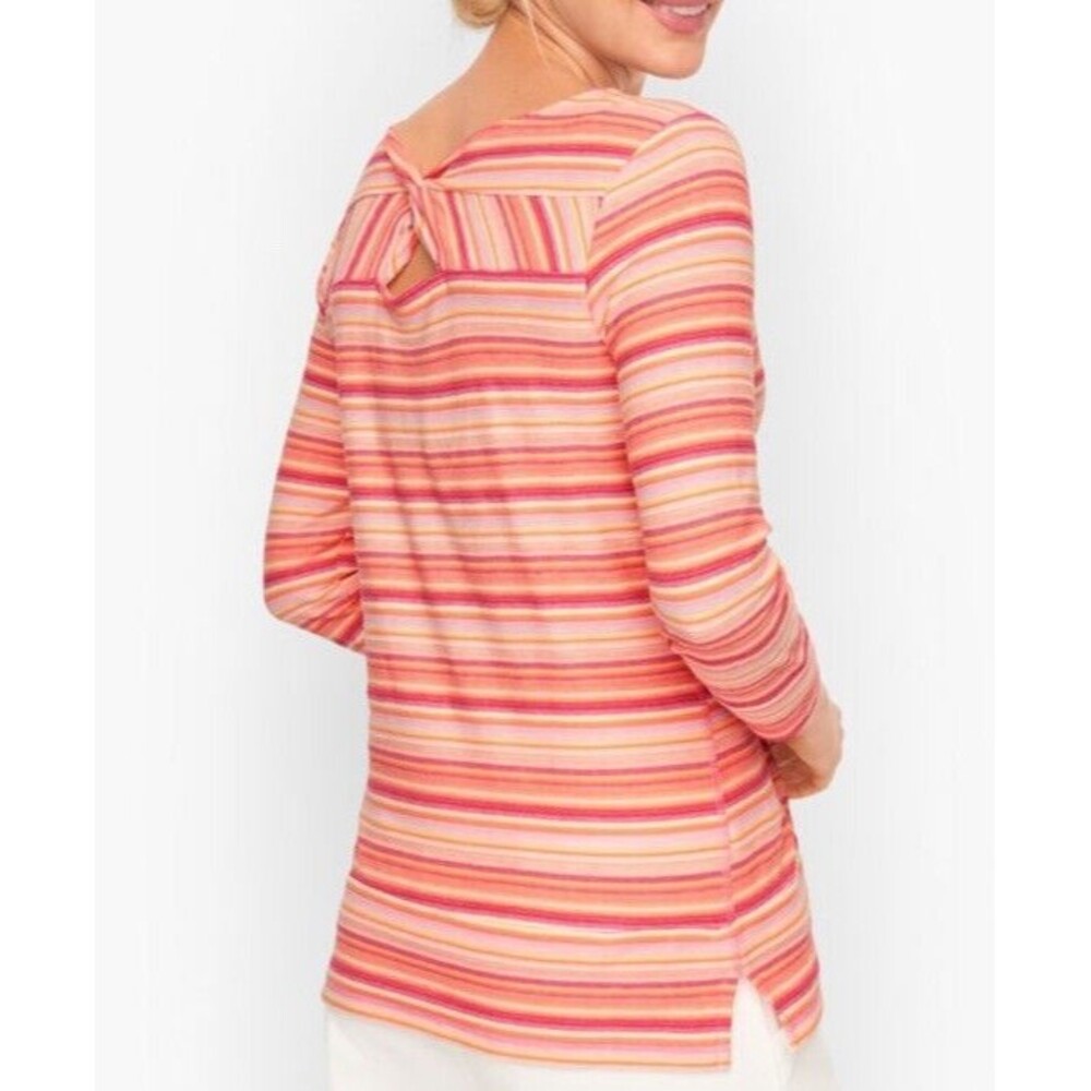 Talbots Top Size 2Xp 2X Petite Women's Pink Colorful 3/4 Sleeve Boat Neck Cotton - Picture 2 of 11
